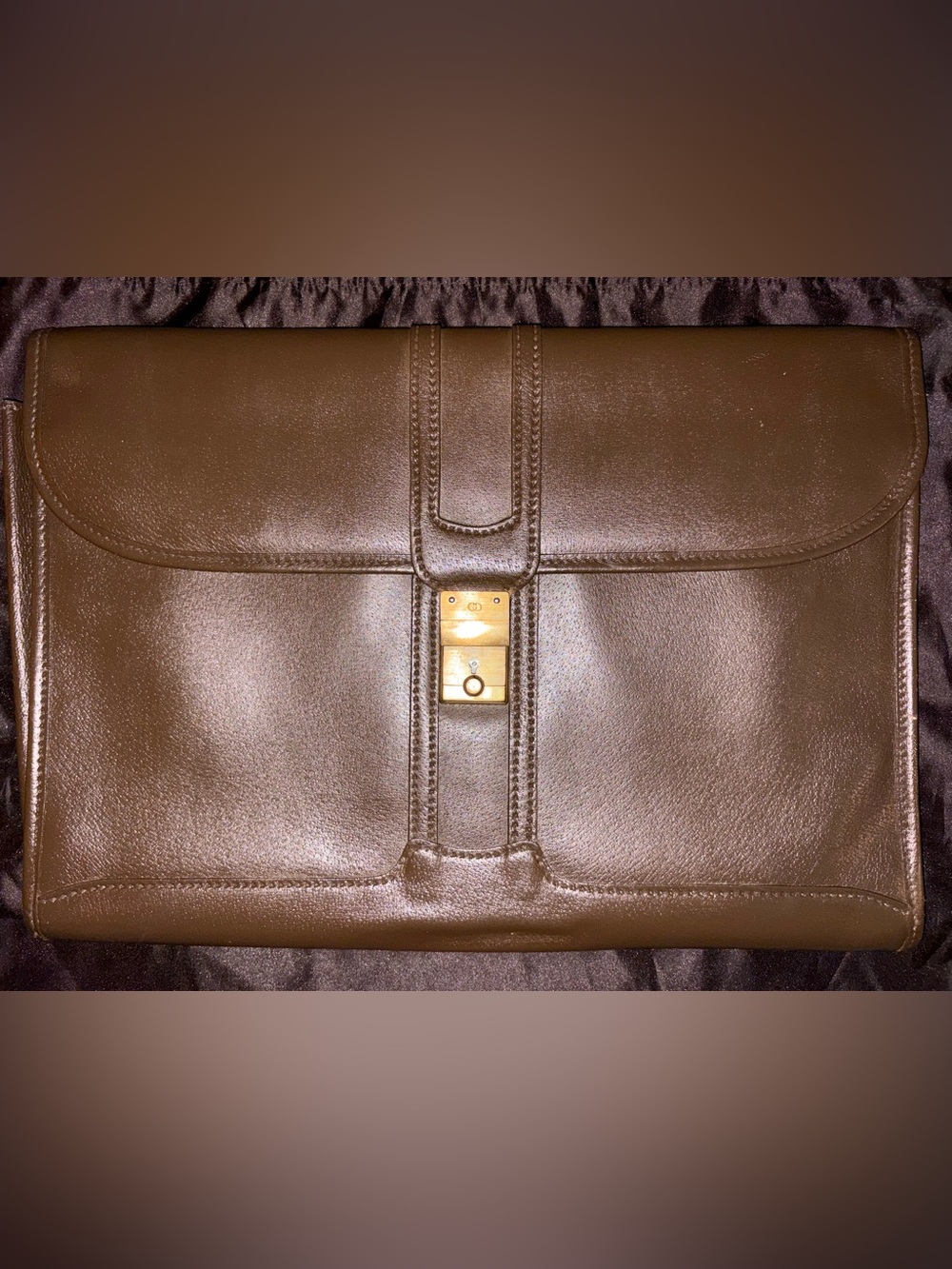 Gucci Brown Leather Briefcase Clutch with Gold Lock